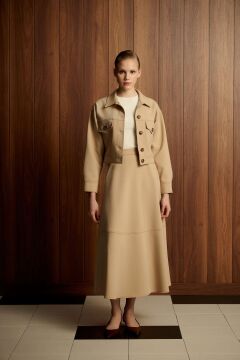 PARIS DİKİŞ DETAYLI CEKET ETEKLİ TAKIM CAMEL