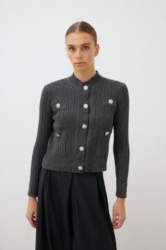 TERZİ DÜKKANI DİVA DÜĞMELİ TRİKO HIRKA FÜME