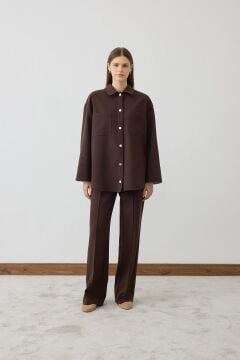 TERZİ DÜKKANI RİVA ÇİZGİ GARNİLİ PANTOLONLU TAKIM KAHVE