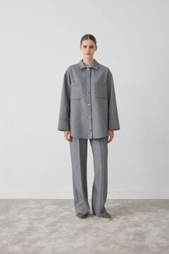 TERZİ DÜKKANI RİVA ÇİZGİ GARNİLİ PANTOLONLU TAKIM GRİ