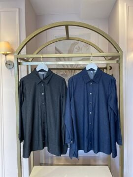 NUSS SERPME TAŞ GÖMLEK KOYU MAVİ