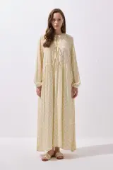 FLEUR VİSKON BAĞLAMALI UZUN ELBİSE