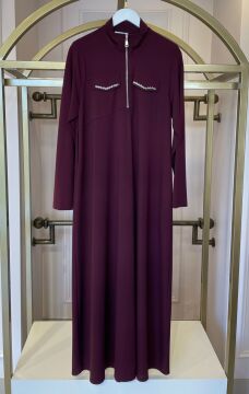 NUSS FERMUAR DETAYLI ELBİSE BORDO