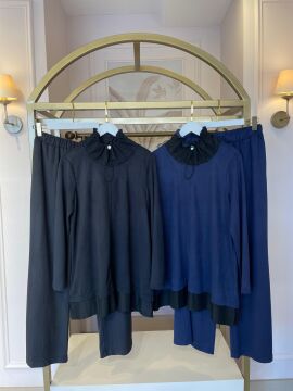 NUSS YAKA DETAYLI TAKIM LACİVERT