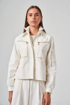 OMELYA FERMUARLI CEKET EKRU