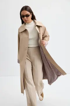 EKOSE ASTARLI KEMERLİ UZUN TRENÇKOT