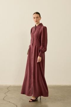 HİLAY MARİ BELDEN OTURTMALI LYOCELL ELBİSE MÜRDÜM