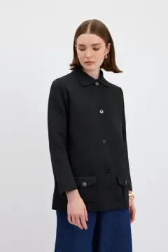 DÜZ RENK CEPLİ TRİKO HIRKA SİYAH