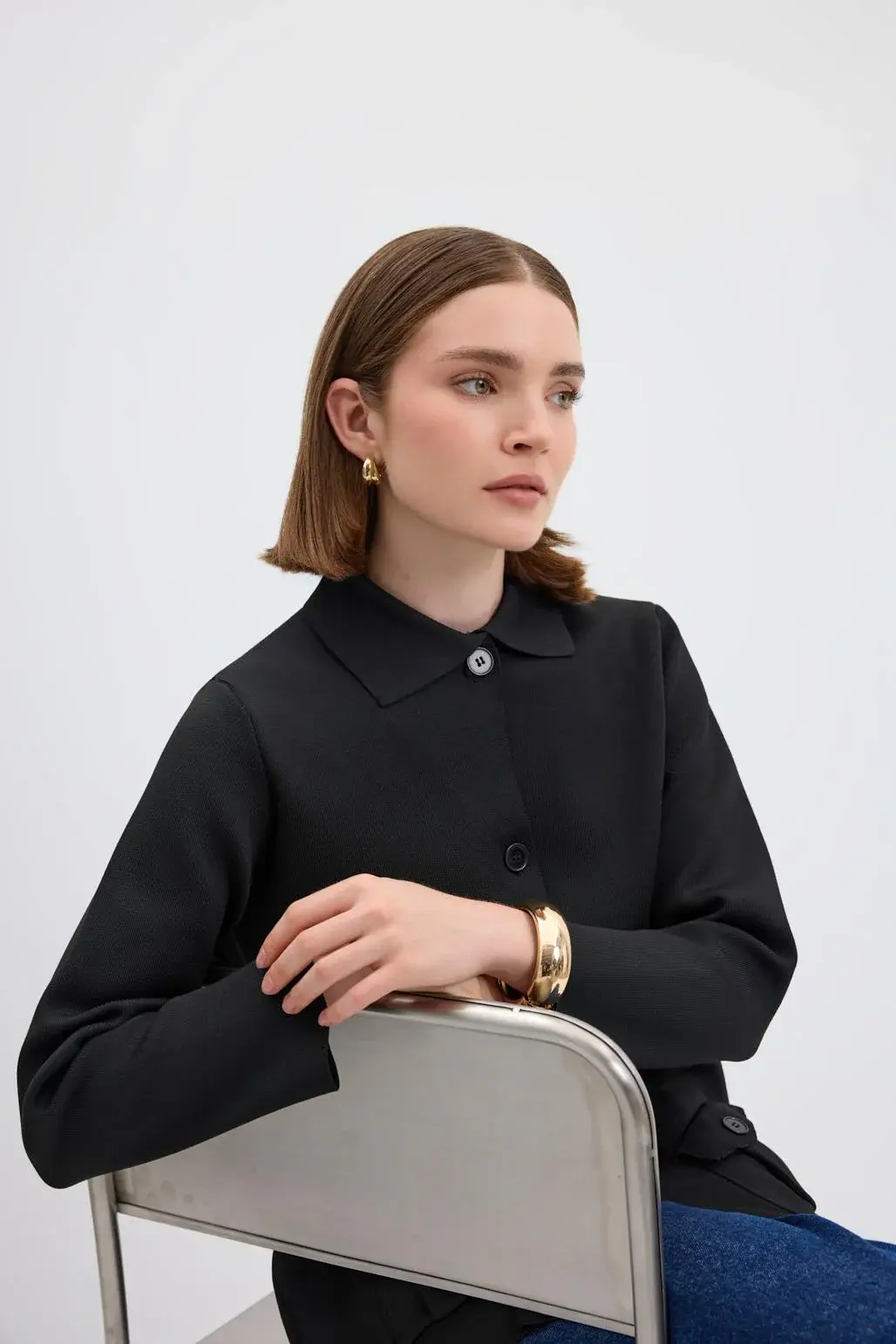 DÜZ RENK CEPLİ TRİKO HIRKA SİYAH