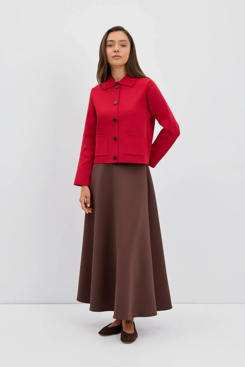 DÜZ RENK MİDİ TRİKO HIRKA KIRMIZI