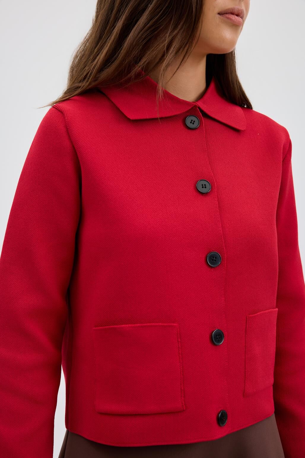 DÜZ RENK MİDİ TRİKO HIRKA KIRMIZI