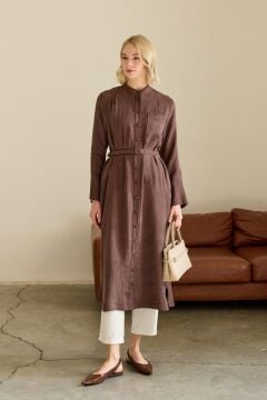 HİLAY RİO ALLERLİ CEPLİ UZUN TUNİK KAHVERENGİ