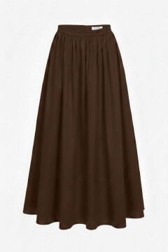 HİLAY GABARDİN KUMAŞLI BÜZGÜLÜ PAMUKLU ETEK KAHVERENGİ