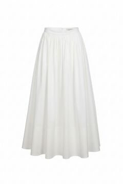 HİLAY GABARDİN KUMAŞLI BÜZGÜLÜ PAMUKLU ETEK BEYAZ