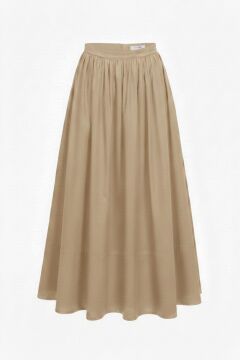 HİLAY GABARDİN KUMAŞLI BÜZGÜLÜ PAMUKLU ETEK BEJ