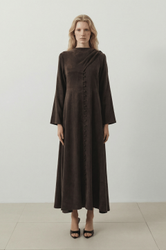 TERZİ DÜKKANI DANTE LYOCELL ŞAL DETAYLI BRİTLİ ELBİSE KAHVE