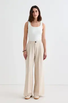 Palazzo Geniş Paça Pantolon Bej