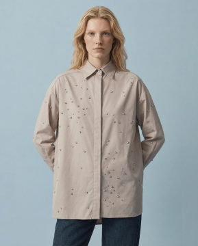 TERZİ DÜKKANI SAMBA KOTON STRASS TAŞLI GÖMLEK PUDRA